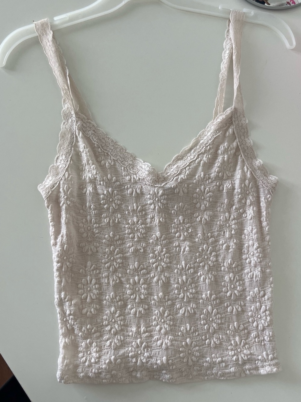 Lace-Detail Cream Camisole Tank Top - sheer